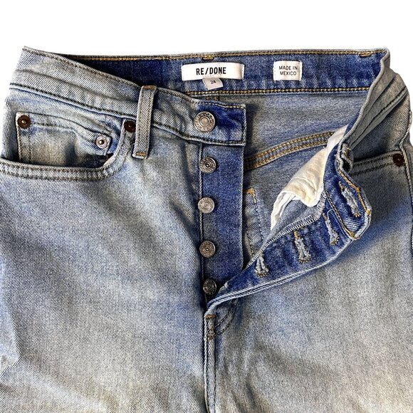 Re/Done Vintage Inspired High-Rise Button-Fly Light Wash Straight Jeans Size 24 - Picture 4 of 11